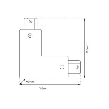 Connector voor armaturen in railsysteem 1-fase type L + voeding zwart