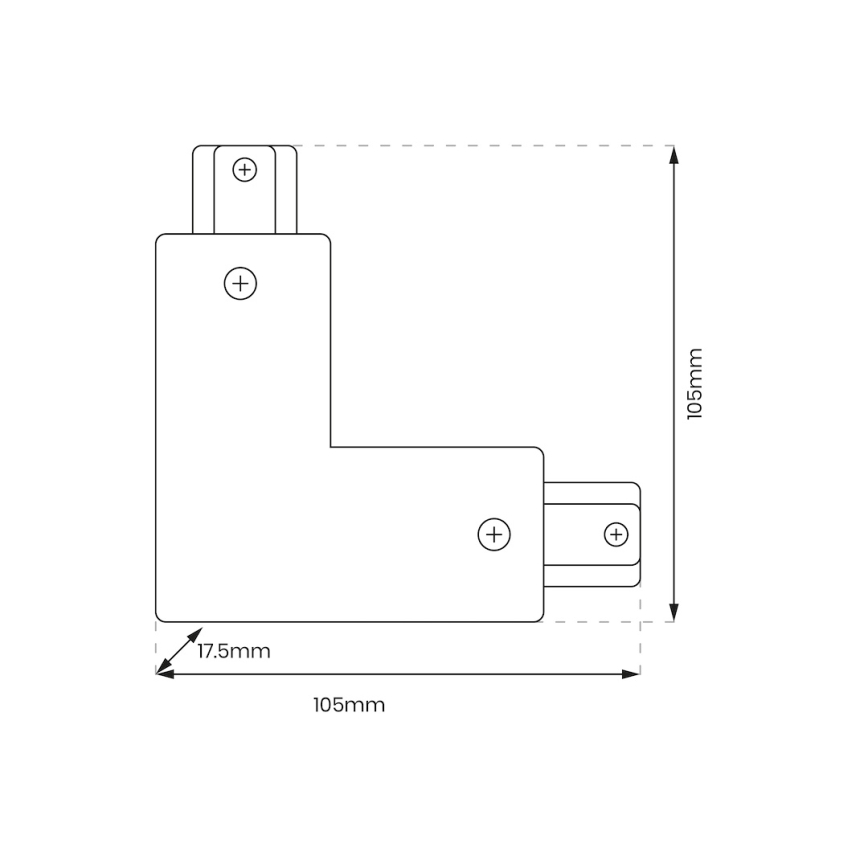Connector voor armaturen in railsysteem 1-fase type L + voeding zwart