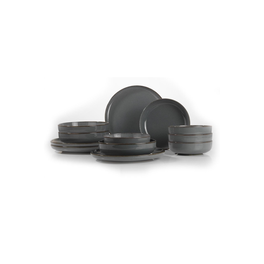 12-delige serviesset, grijs/porselein