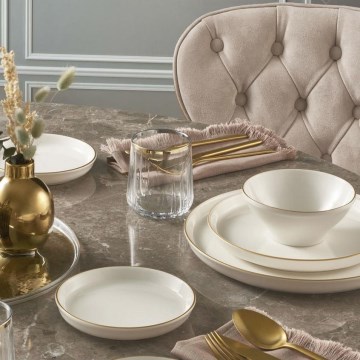 16-delige dinerset, beige/goud, porselein