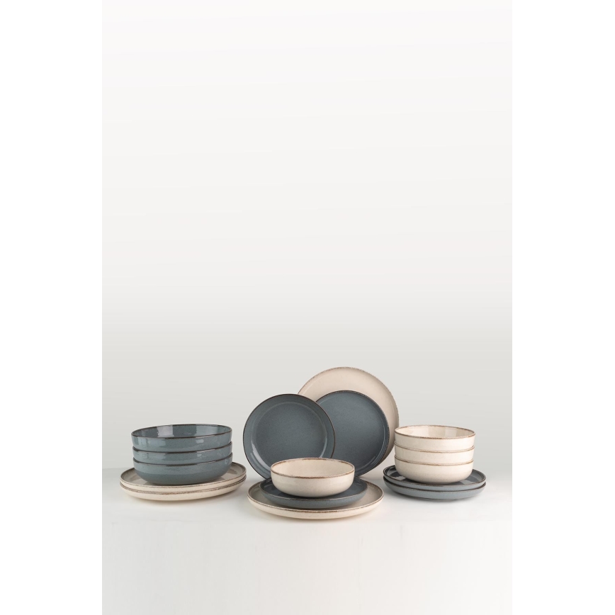 16-delige serviesset, beige/blauw, porselein