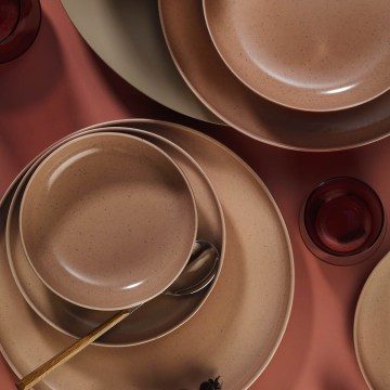 16-delige serviesset bruin/beige porselein