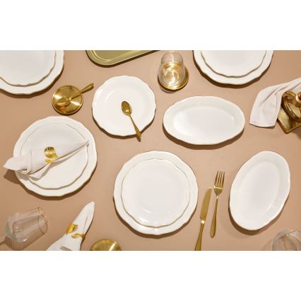 18-delig porseleinen servies, wit met gouden accenten