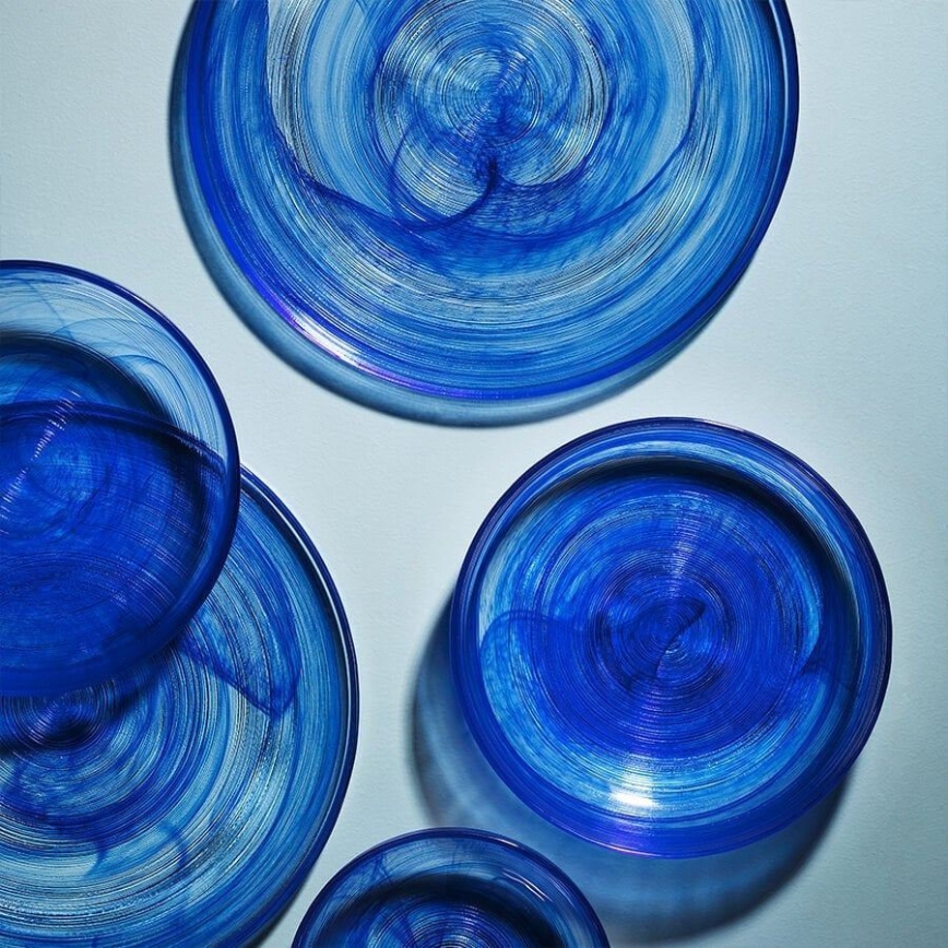 18-delig servies, blauw/glas