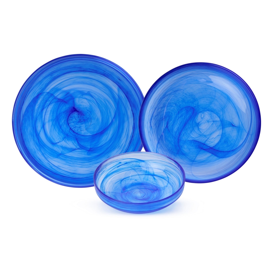 18-delig servies, blauw/glas