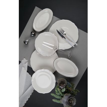 18-delige eettafelset, crème/zilver, porselein