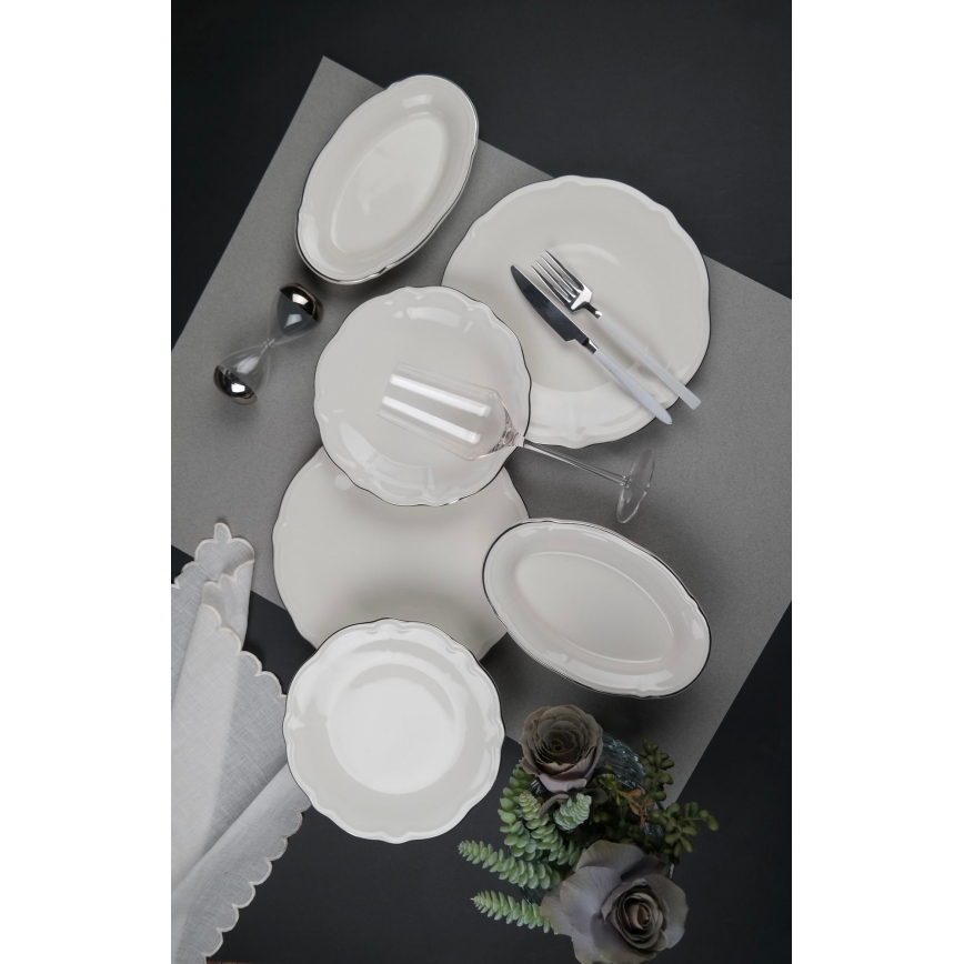 18-delige eettafelset, crème/zilver, porselein