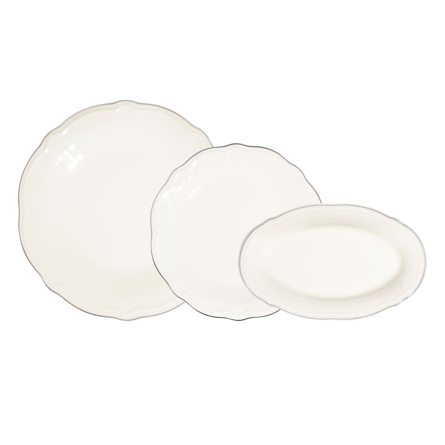 18-delige eettafelset, crème/zilver, porselein