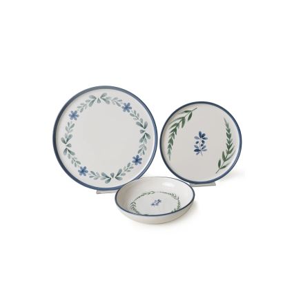 18-delige keramische serviesset — wit/blauw/groen