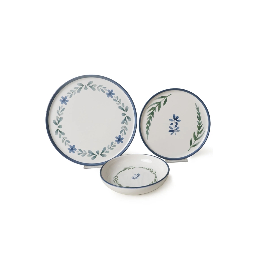 18-delige keramische serviesset — wit/blauw/groen