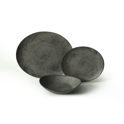 18-delige serviesset antraciet/groen/steengoed