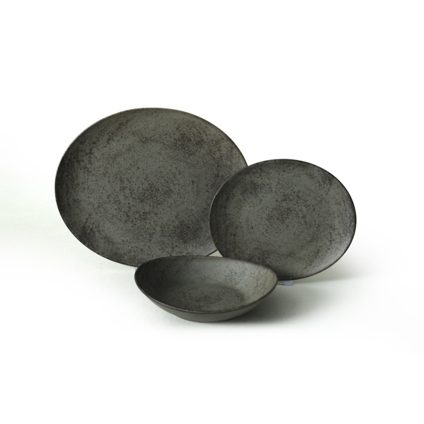 18-delige serviesset antraciet/groen/steengoed