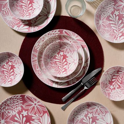 18-delige serviesset rood/wit/porselein