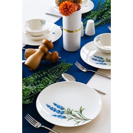 18-delige serviesset van porselein, wit/blauw/groen