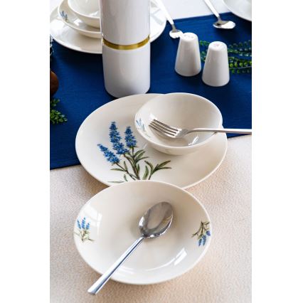 18-delige serviesset van porselein, wit/blauw/groen