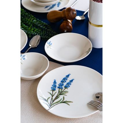18-delige serviesset van porselein, wit/blauw/groen