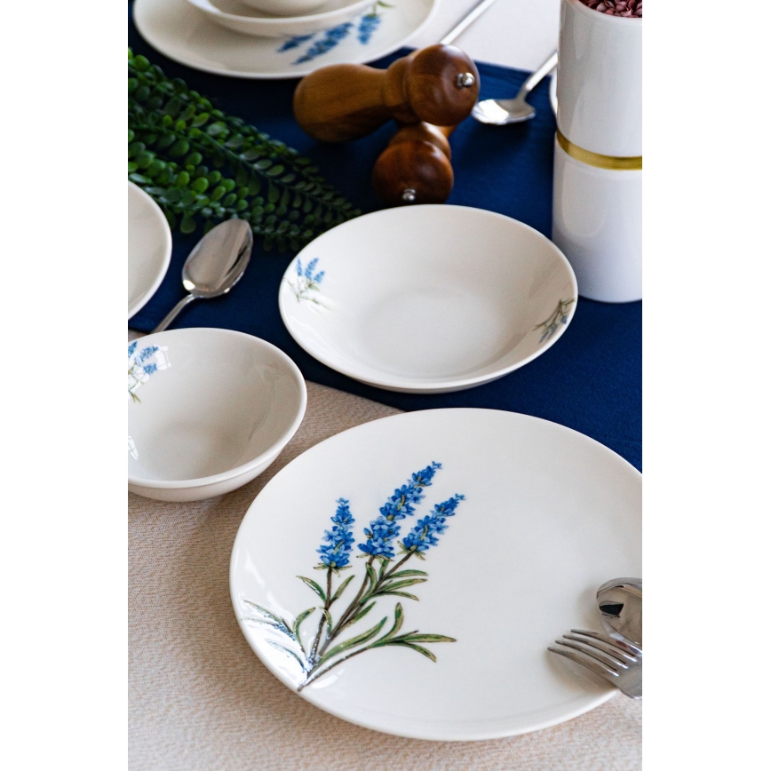 18-delige serviesset van porselein, wit/blauw/groen