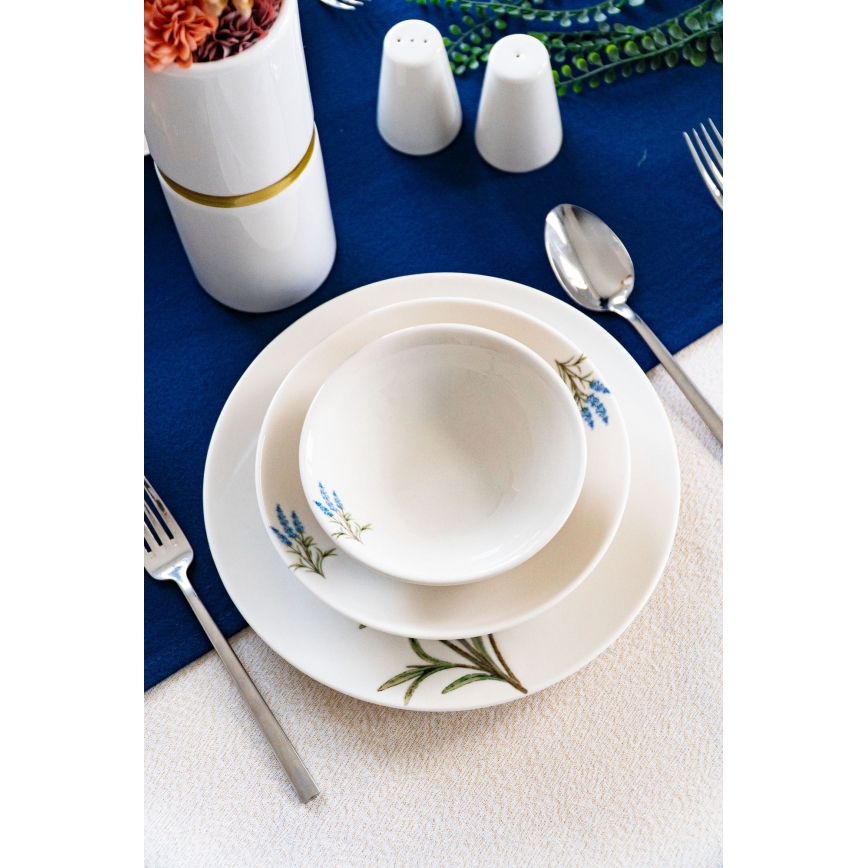 18-delige serviesset van porselein, wit/blauw/groen