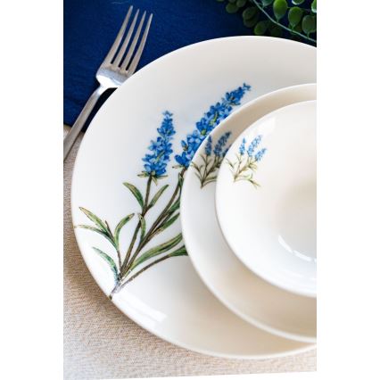 18-delige serviesset van porselein, wit/blauw/groen