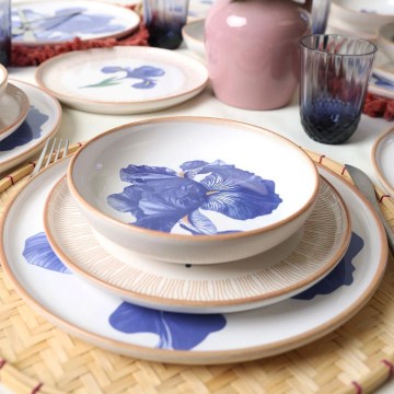 18-delige serviesset wit/blauw/beige/keramiek
