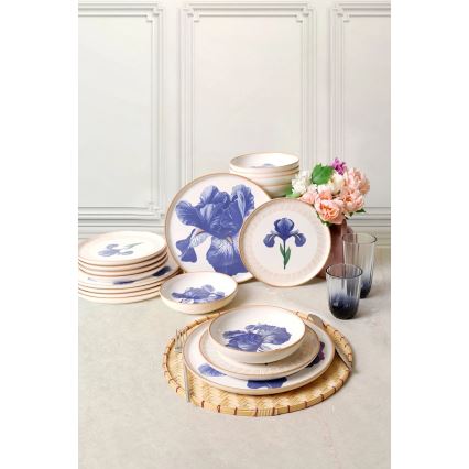 18-delige serviesset wit/blauw/beige/keramiek
