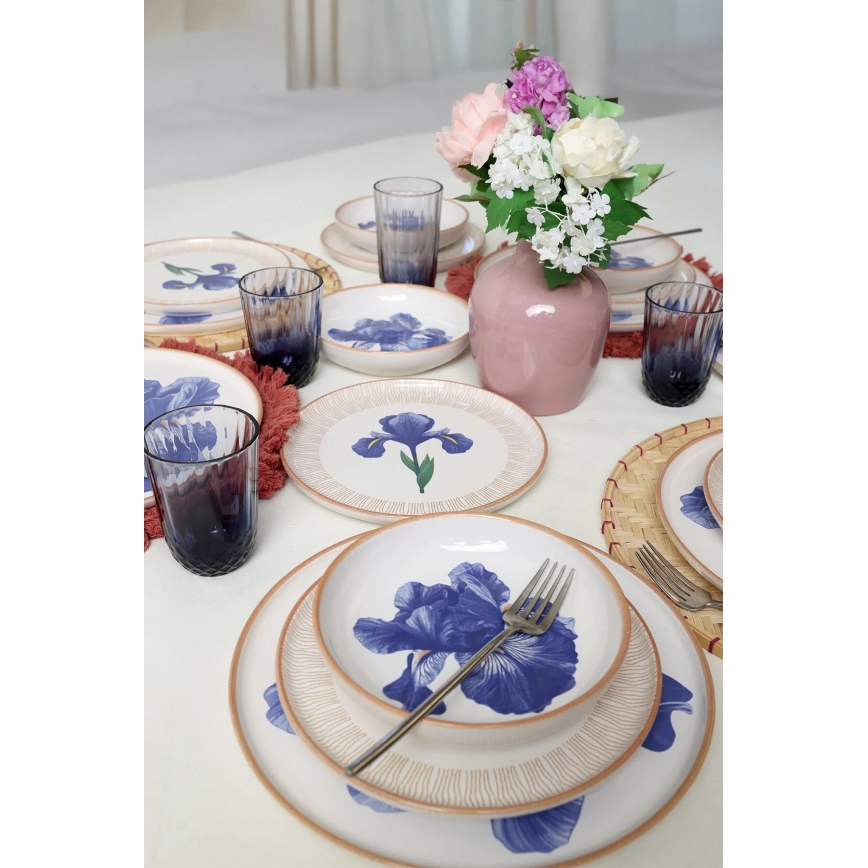 18-delige serviesset wit/blauw/beige/keramiek