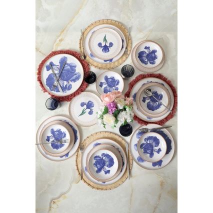 18-delige serviesset wit/blauw/beige/keramiek