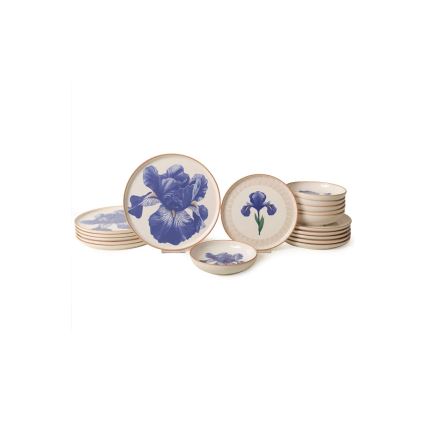 18-delige serviesset wit/blauw/beige/keramiek