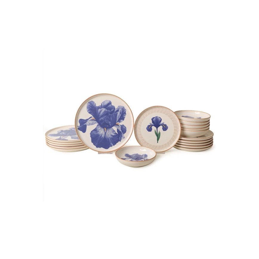 18-delige serviesset wit/blauw/beige/keramiek