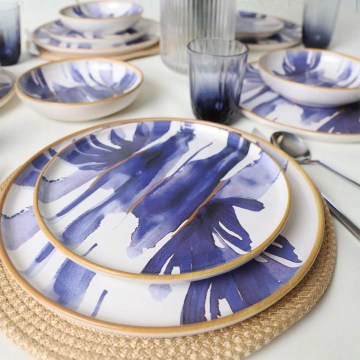 18-delige serviesset, wit/blauw, keramiek