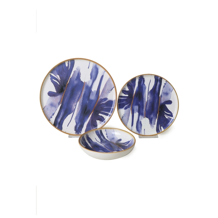 18-delige serviesset, wit/blauw, keramiek