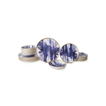 18-delige serviesset, wit/blauw, keramiek