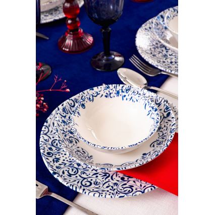 18-delige serviesset, wit/blauw, porselein
