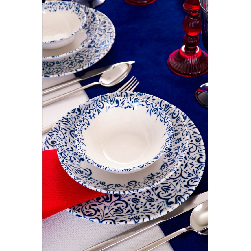 18-delige serviesset, wit/blauw, porselein