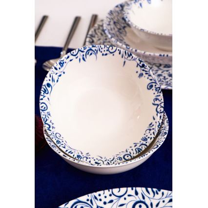 18-delige serviesset, wit/blauw, porselein