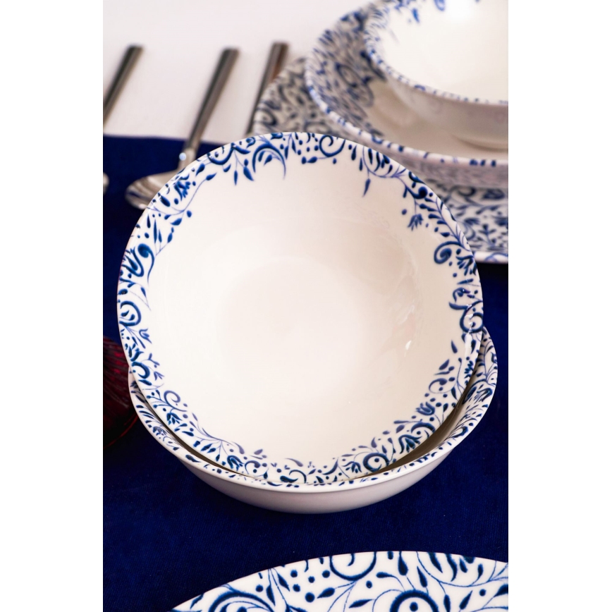 18-delige serviesset, wit/blauw, porselein