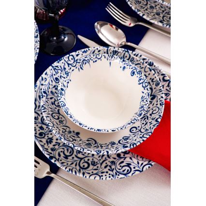 18-delige serviesset, wit/blauw, porselein
