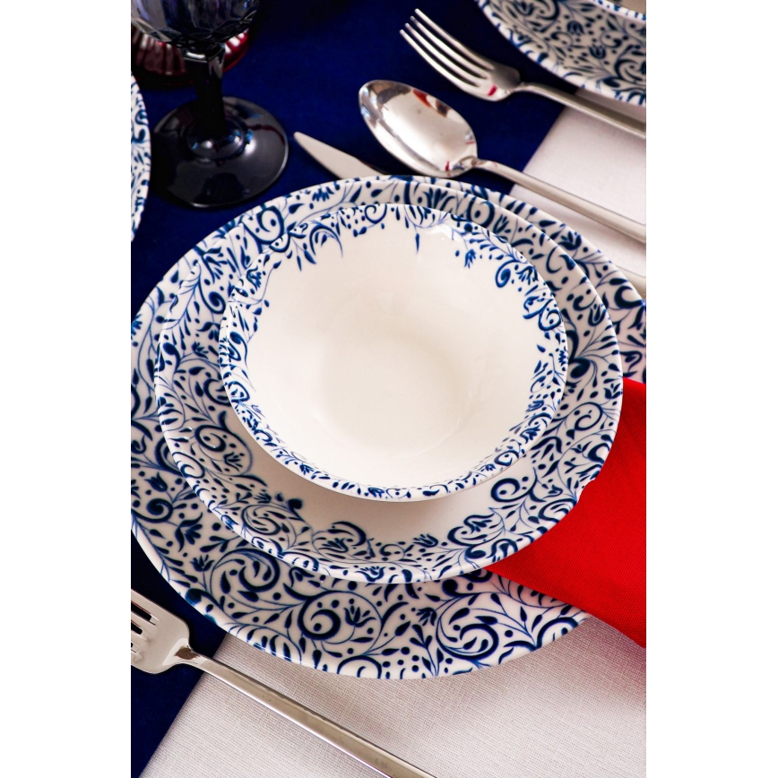 18-delige serviesset, wit/blauw, porselein