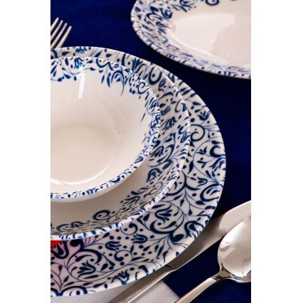 18-delige serviesset, wit/blauw, porselein