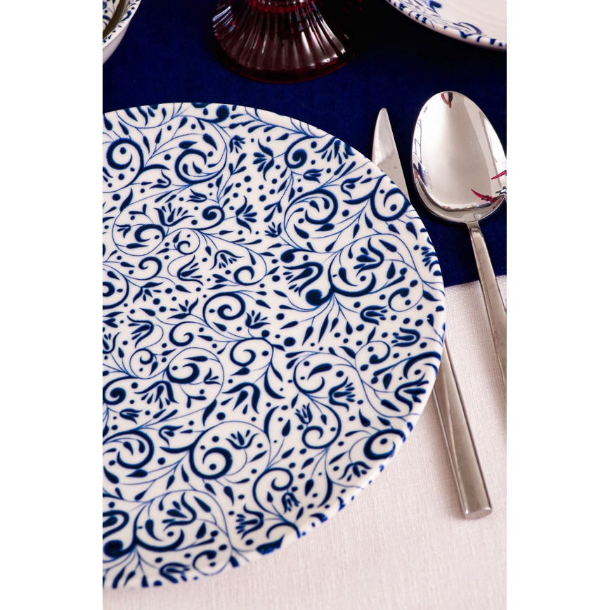 18-delige serviesset, wit/blauw, porselein