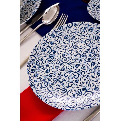 18-delige serviesset, wit/blauw, porselein
