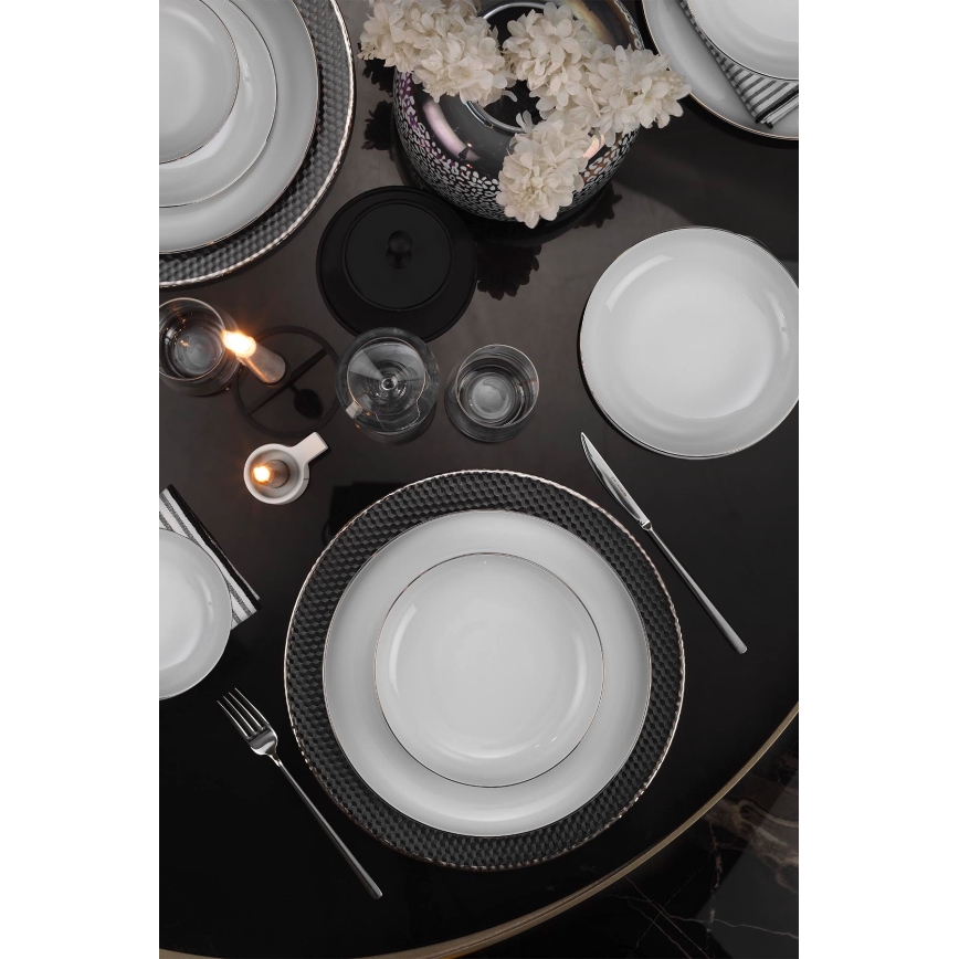 18-delige serviesset, wit/zilver, porselein