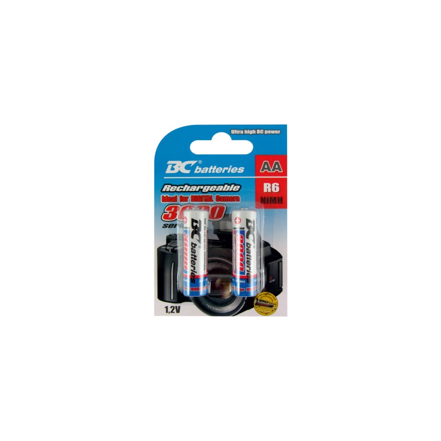 2 st. Oplaadbare batterijen NiMH AA 3000 mAh 1,2V