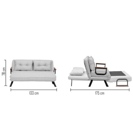 2-zits slaapbank QIRA, grijs