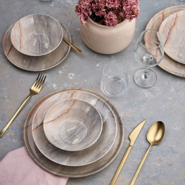 24-delig eettafelservies, beige/grijs, keramiek