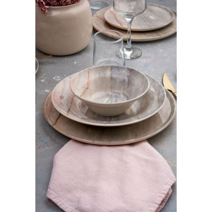 24-delig eettafelservies, beige/grijs, keramiek