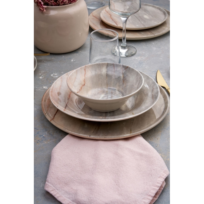 24-delig eettafelservies, beige/grijs, keramiek
