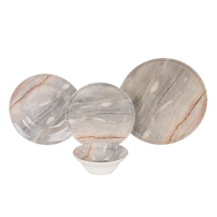 24-delig eettafelservies, beige/grijs, keramiek