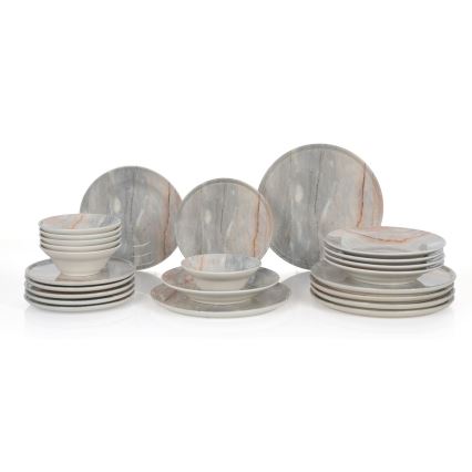 24-delig eettafelservies, beige/grijs, keramiek