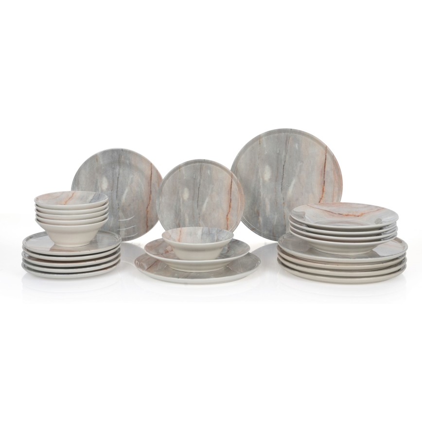 24-delig eettafelservies, beige/grijs, keramiek